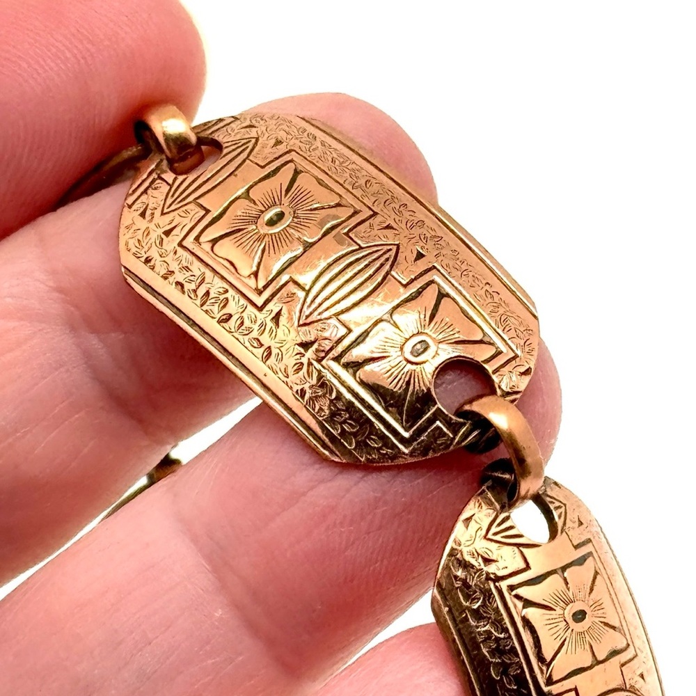 Vintage Copper Link Bracelet with Etched Floral Design - Picture 5 of 12